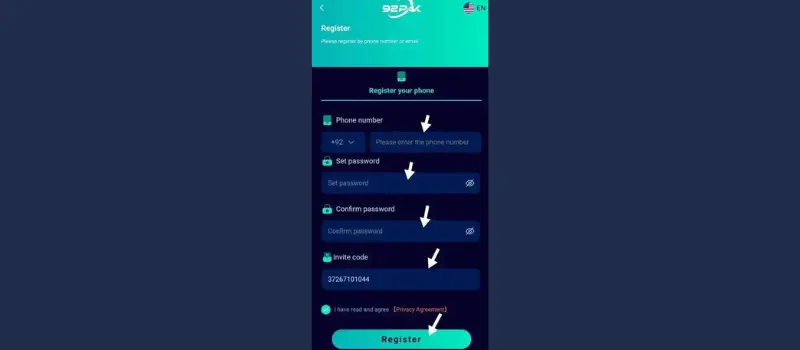 92 pak Account Registration & Login